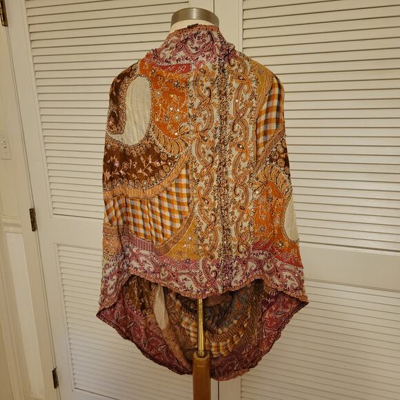 Paisley Embroidered Beaded Circle Shawl Orange Purple Raj 35x27.5 Boho Wrap - Picture 6 of 7